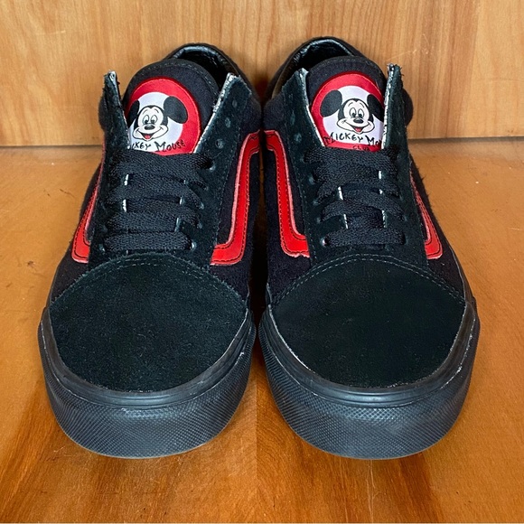 Womens 8.5 Vans Off The Wall Old Skool Mickey Mouse Club Black Red - Picture 2 of 8